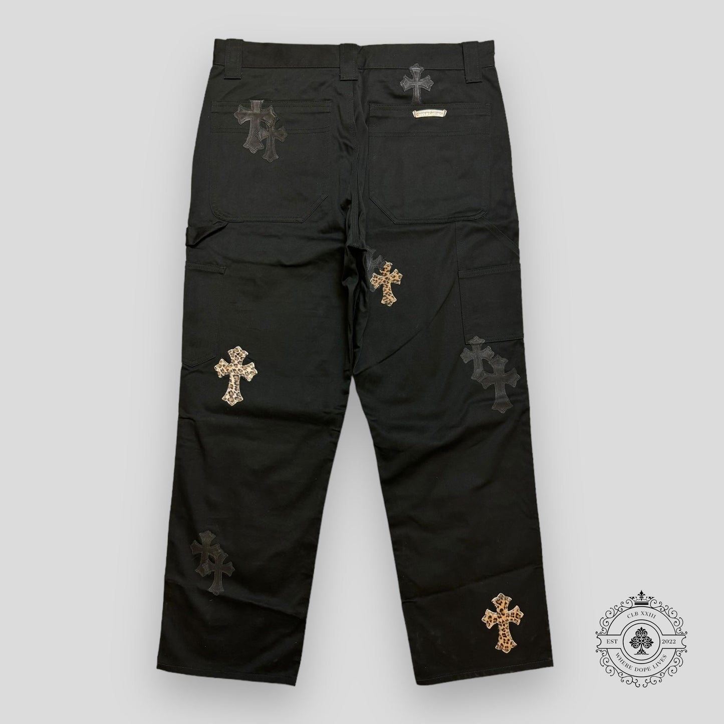 Chrome Hearts Cross Patch Double Knee Carpenter Pants in Black/Leopard