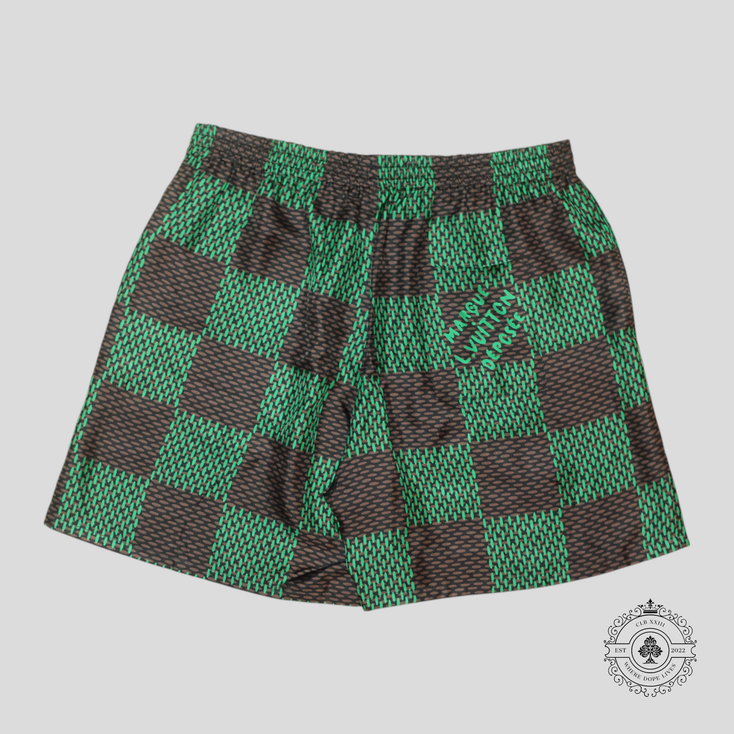 Louis Vuitton Damier Silk Shorts in Black/Brown/Green