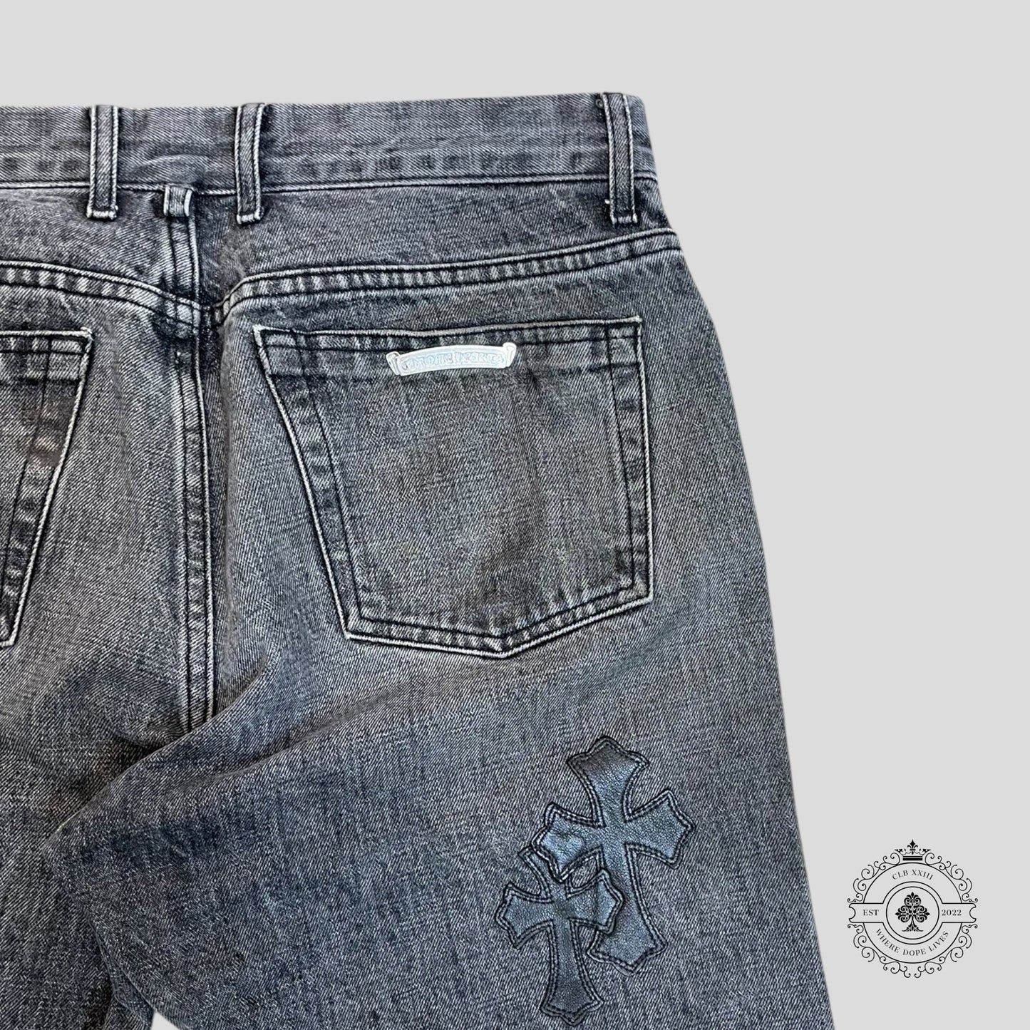 Chrome Hearts Fleur Knee Cross Patch Jeans