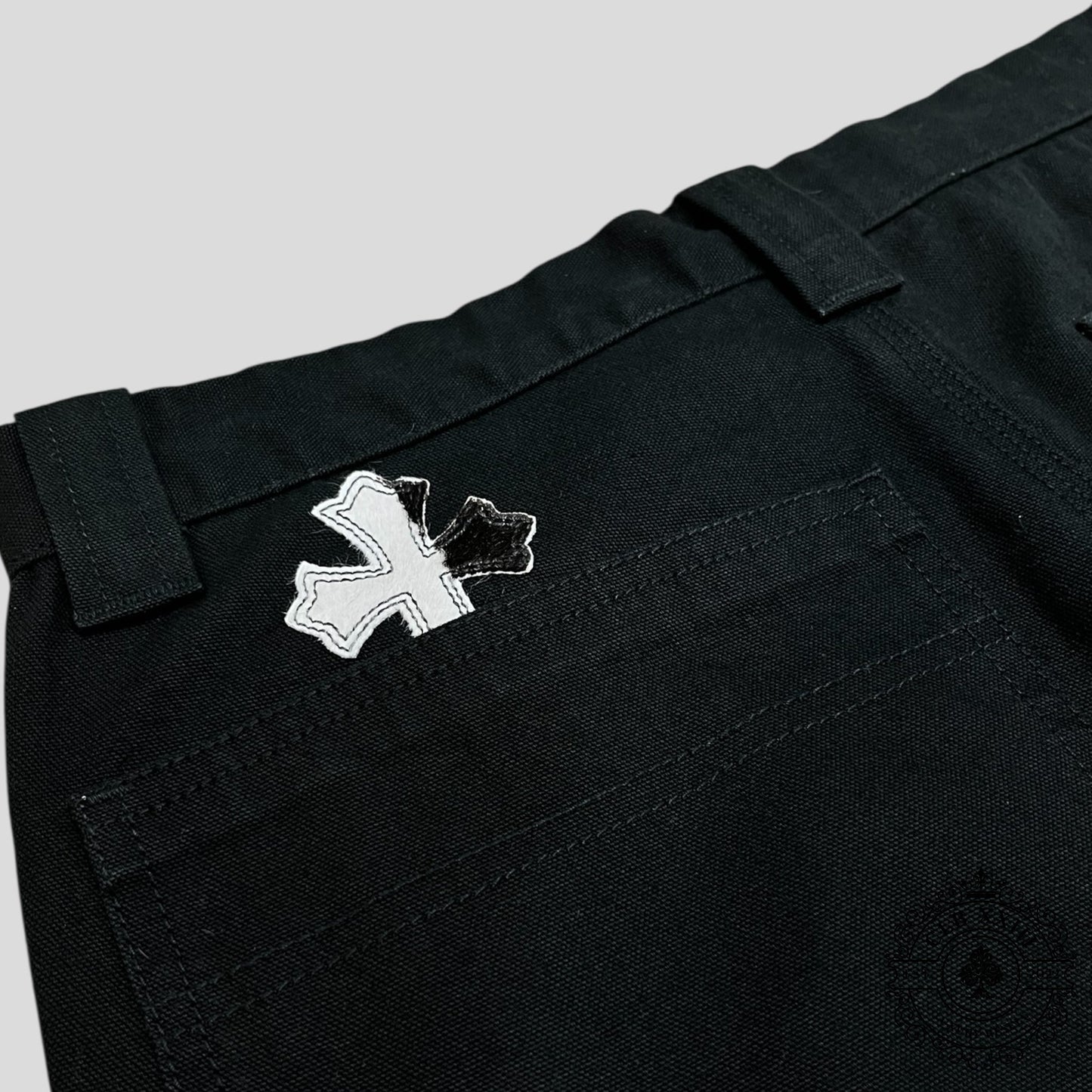 Chrome Hearts Cross Patch Double Knee Carpenter Pants in Black/Zebra