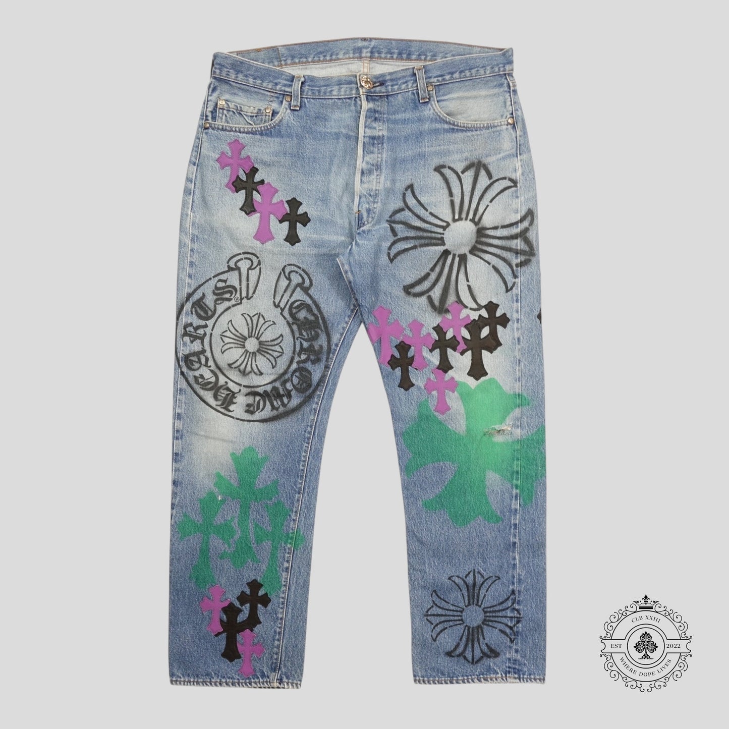 Chrome Hearts Stencil Cross Patch Jeans