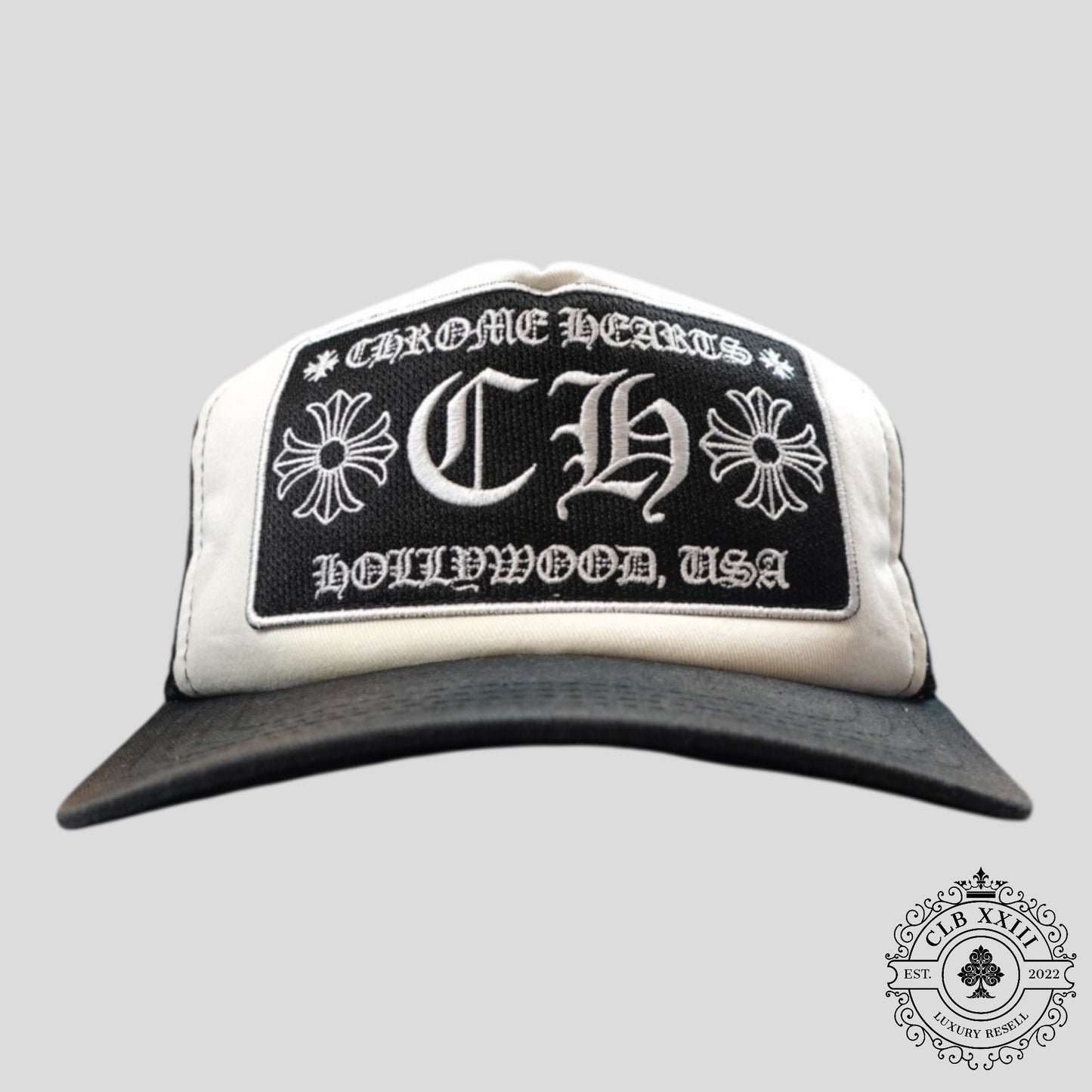Chrome Hearts Hollywood CH Patch Trucker Hat in White - Preowned