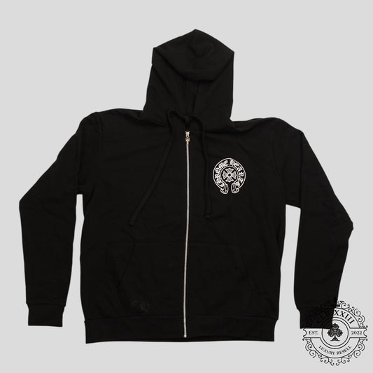 CHROME HEARTS MIAMI EXCLUSIVE HORSESHOE LOGO ZIP-UP HOODIE - BLACK