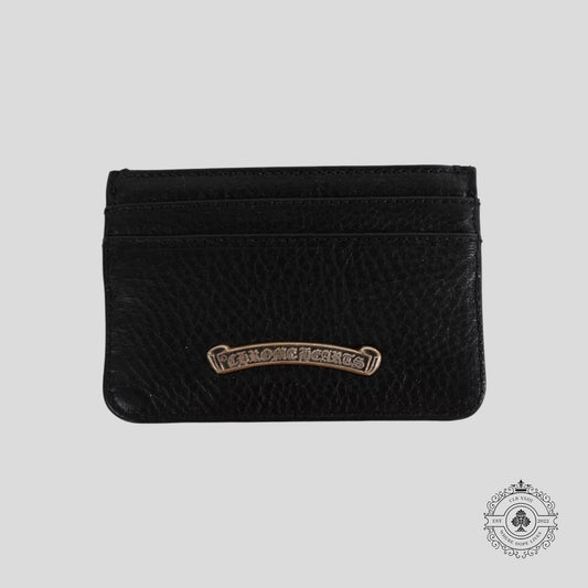Chrome Hearts Leather Scroll Plate Cardholder in Black