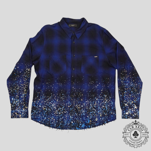 Amiri Crystal Painter Plaid Button Up in Blue