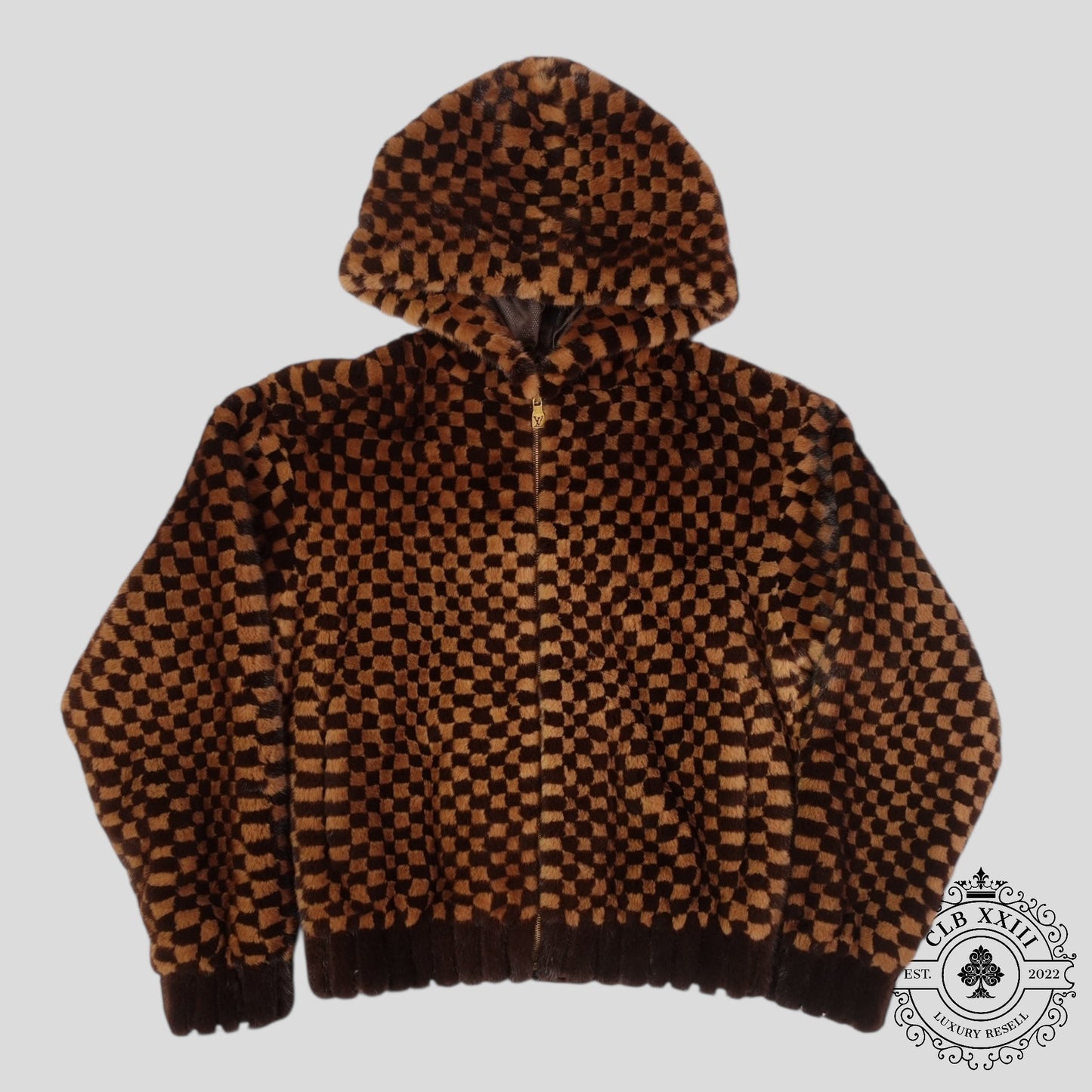 Louis Vuitton Damier Intarsia Mink Zipped Hoodie in Brown