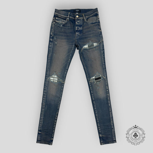 Amiri MX1 Plaid Patch Jeans in Dark Indigo