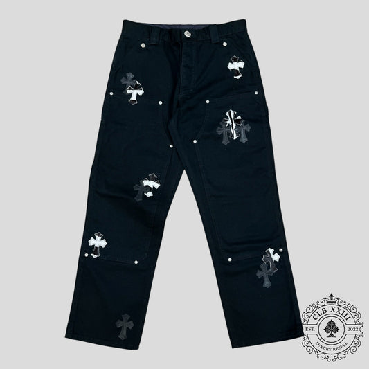 Chrome Hearts Cross Patch Double Knee Carpenter Pants in Black/Zebra