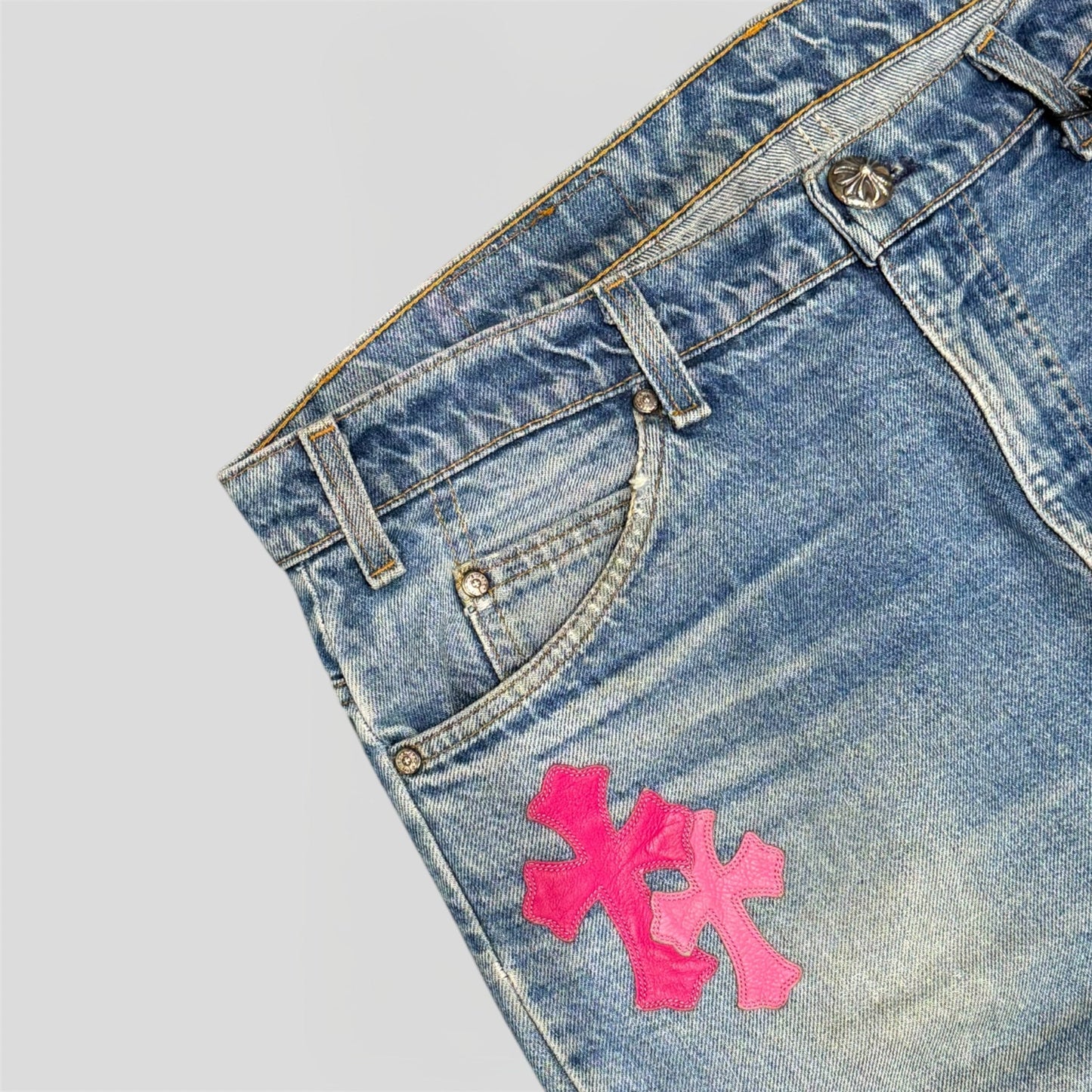 Chrome Hearts Cross Patch Jeans in Pink