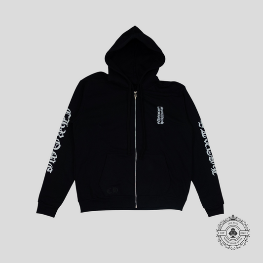 Chrome Hearts Vertical Logo Zip Up Hoodie in Black