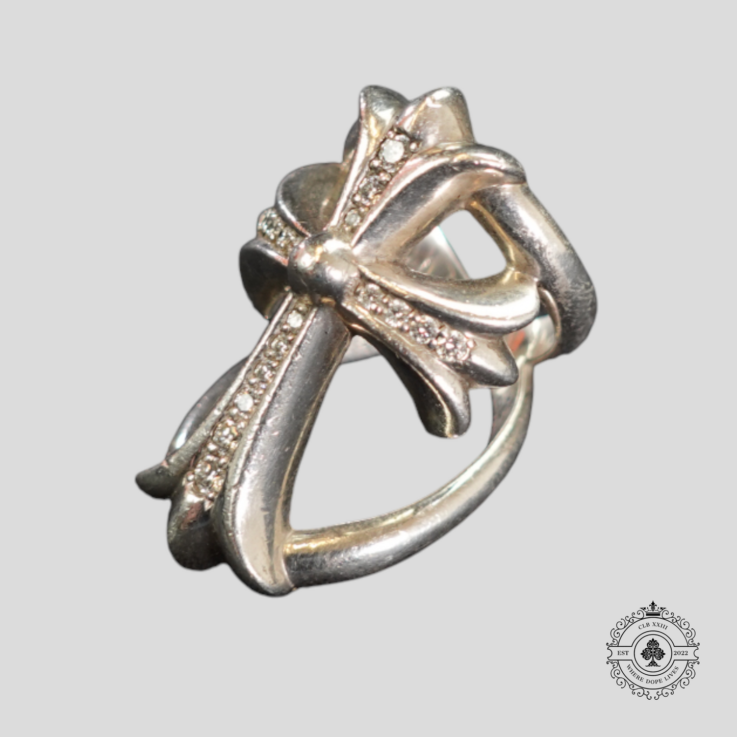 Chrome Hearts Diamond Embellished Infinity Cross Ring in Silver