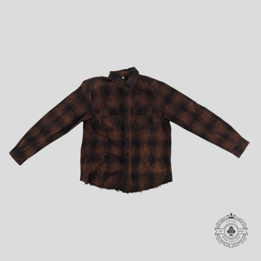 Amiri Distressed Plaid Overshirt in Brown
