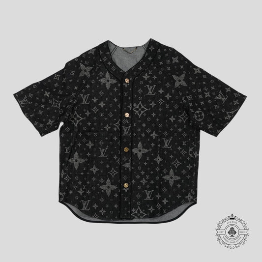 Louis Vuitton Discharged Monogram Baseball Shirt in Black