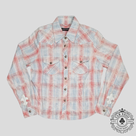 Chrome Hearts Women's Fleur Patch Flannel Shirt in Red/Blue