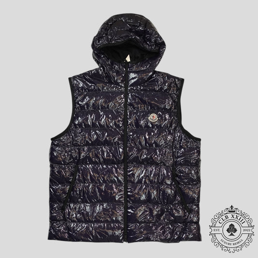 Moncler Hooded Puffer Vest in Navy Blue