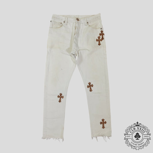 Chrome Hearts Leopard Cross Patch Jeans in White