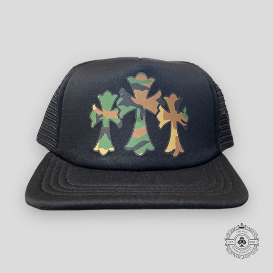 Chrome Hearts Triple Cross Trucker Hat in Black/Camo