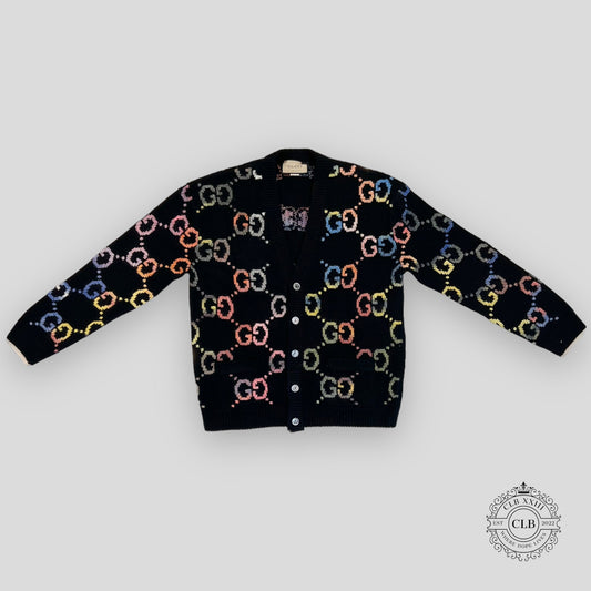 GUCCI GG MOTIF KNIT CARDIGAN - BLACK/MULTICOLOR