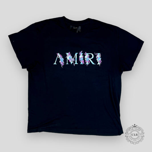 Amiri Floral Logo Tee in Black